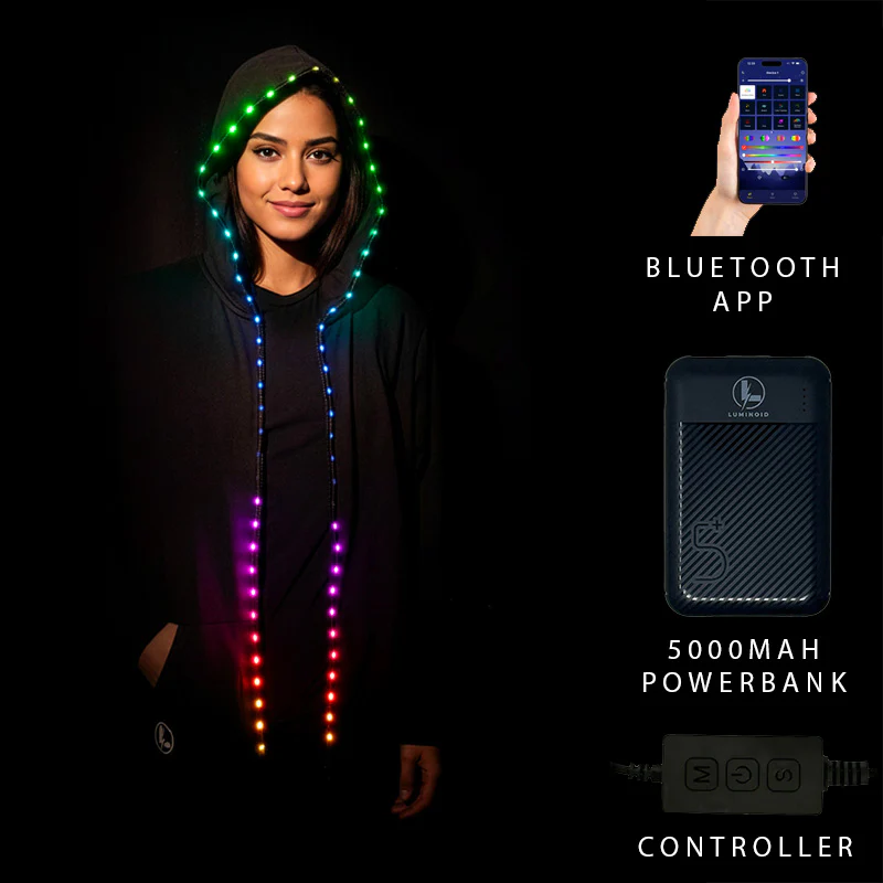 Luminoid LED Hoodie - Bluetooth App Controlled - Rechargeable - Glowy Zoey